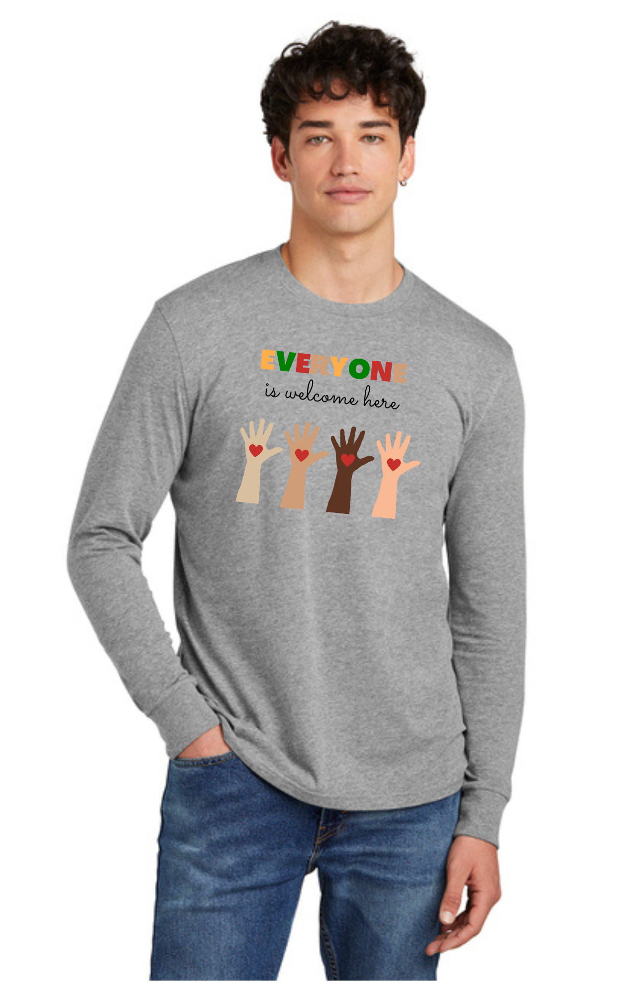 ADULT Long Sleeve Shirt (Grey Frost) - Everyone Is Welcome Here