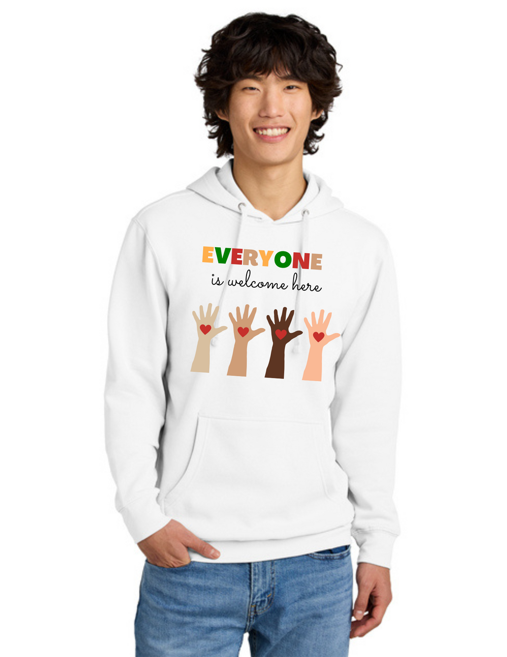 ADULT Hoodie (White) - Everyone is Welcome Here