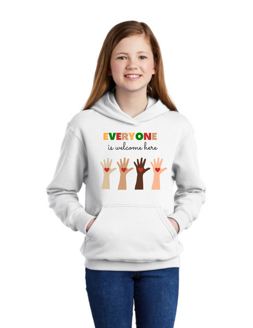 YOUTH Hoodie (White) - Everyone is Welcome Here
