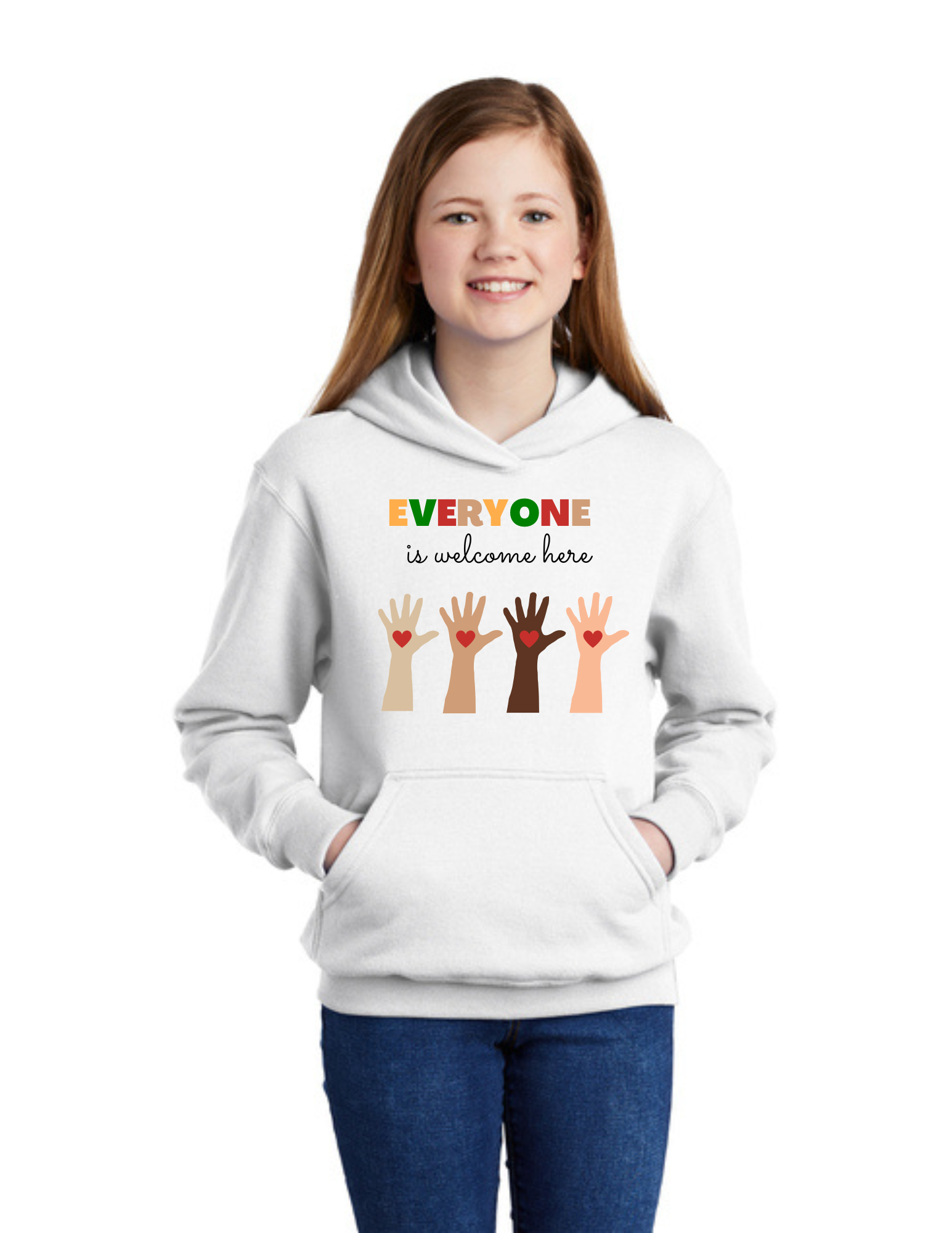 YOUTH Hoodie (White) - Everyone is Welcome Here