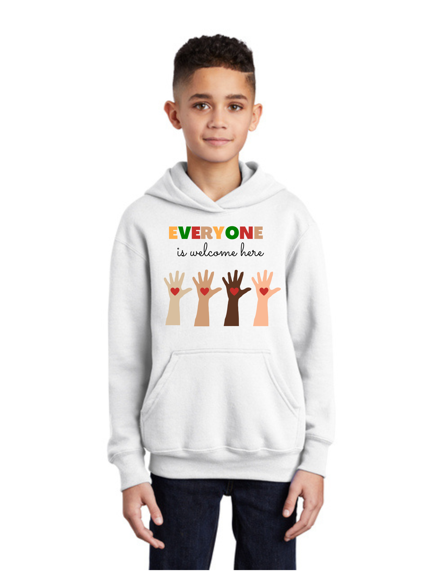 YOUTH Hoodie (White) - Everyone is Welcome Here