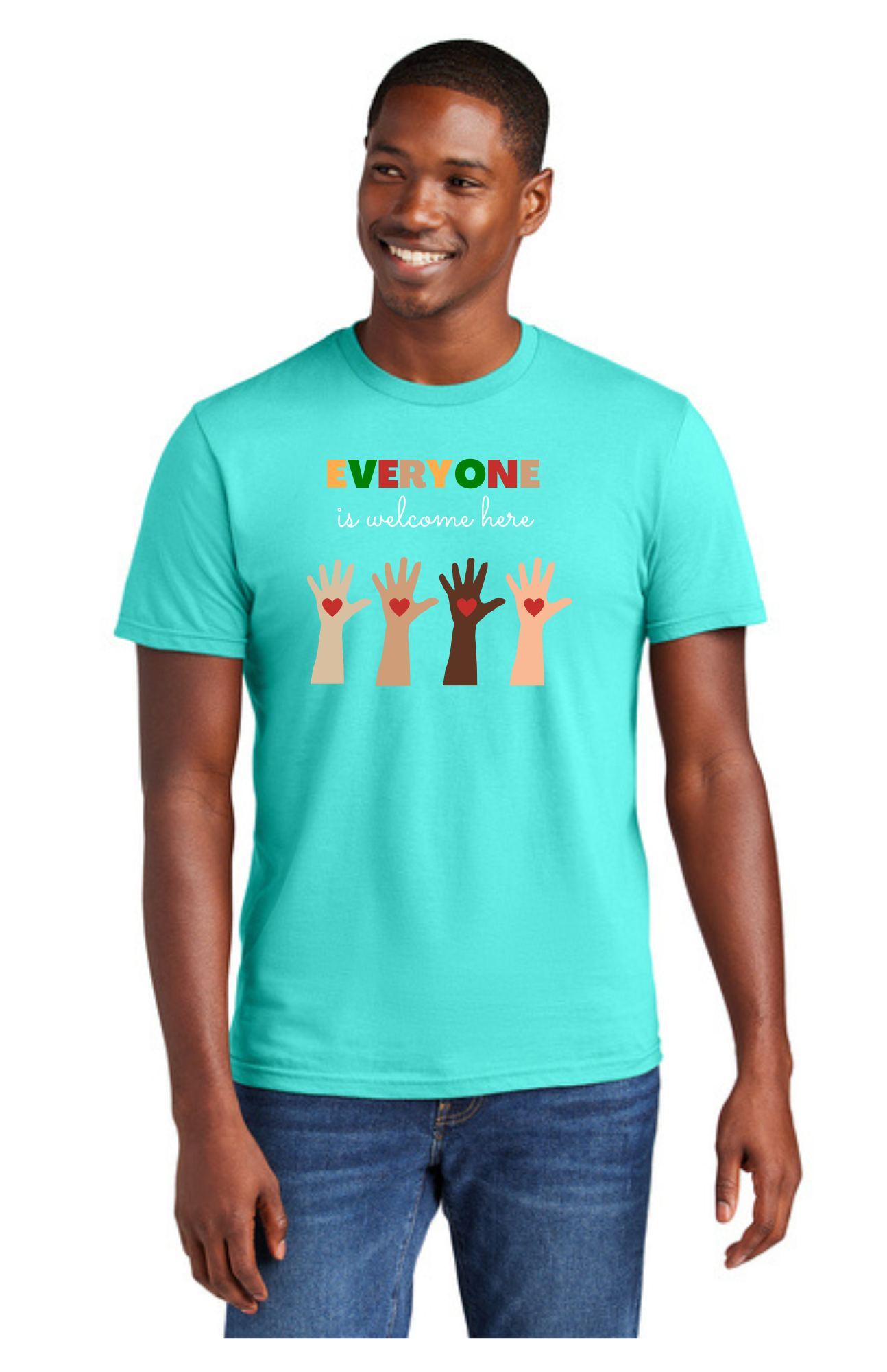 ADULT Short Sleeve Shirt (Aqua) - Everyone Is Welcome Here