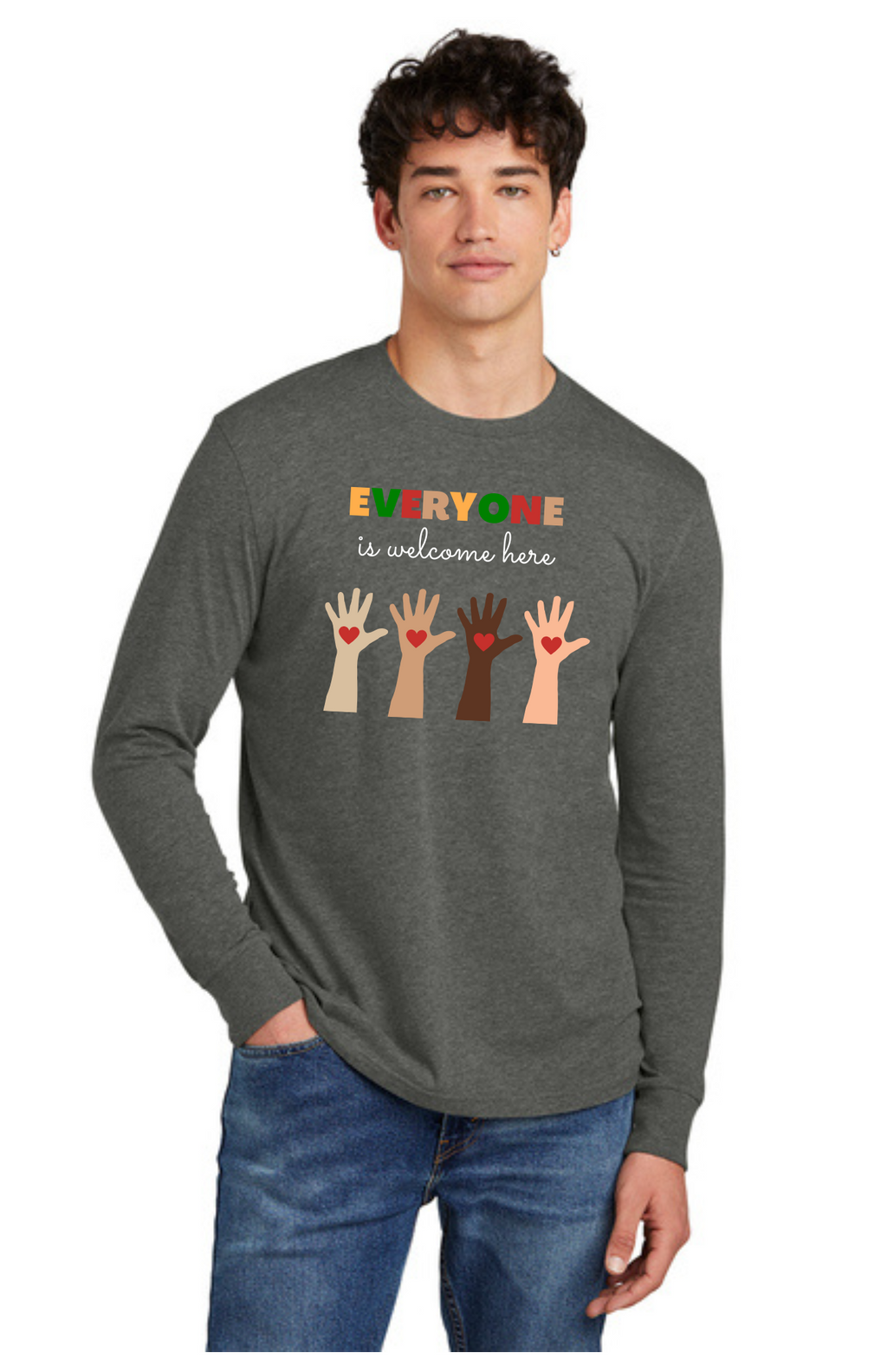 ADULT Long Sleeve Shirt (Heathered Charcoal) - Everyone Is Welcome Here
