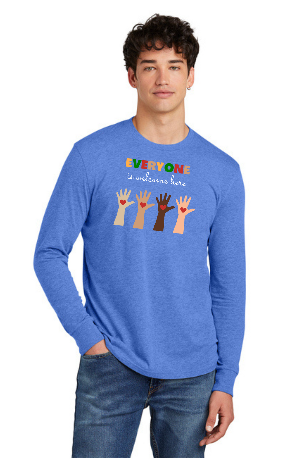 ADULT Long Sleeve Shirt (Heathered Royal) - Everyone Is Welcome Here