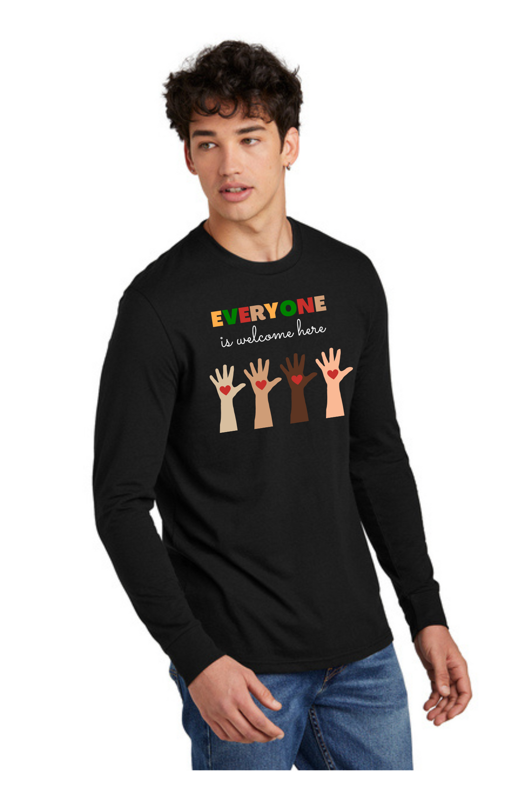 ADULT Long Sleeve Shirt (Black) - Everyone Is Welcome Here