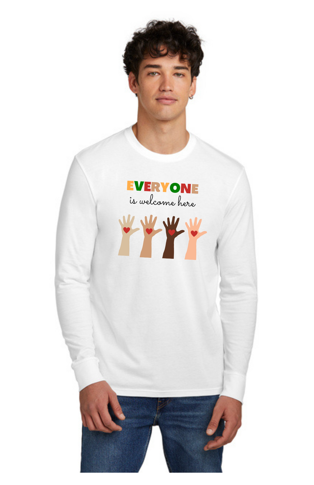 ADULT Long Sleeve Shirt (White) - Everyone Is Welcome Here